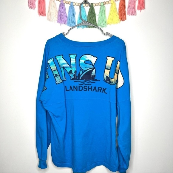 Landshark Fins Up Blue Long Sleeve Graphic Shark fin Spirit Jersey Size Large - Picture 11 of 16